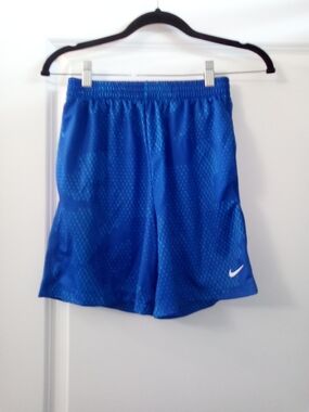 Nike Blue Mesh Athletic Shorts with White Swoosh Boys Size Large